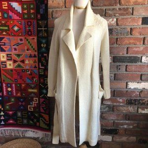 Vtg 70s Sport Couture, 50% WOOL Cream, KNIT Belted Long Sweater Cardigan Robe 8
